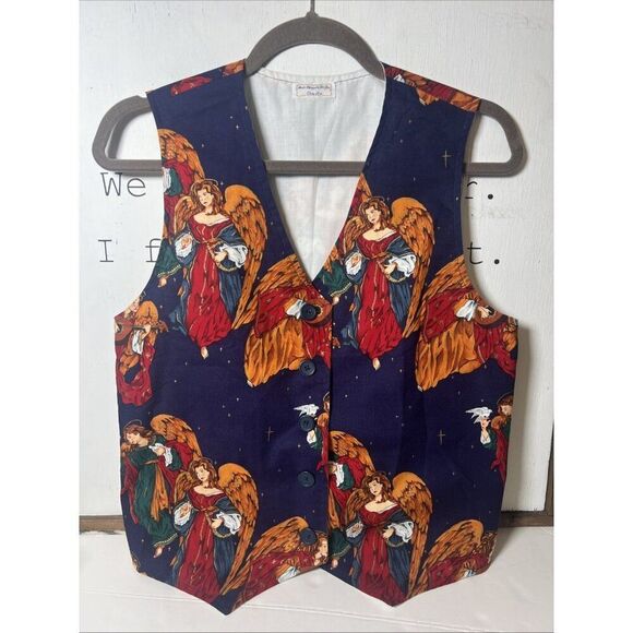 Quirky Grandmacore Handmade Christmas Angels Vest Size Medium.        Ee - Picture 1 of 7